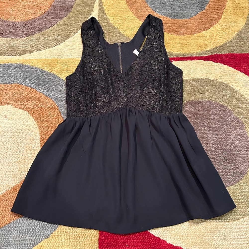 10 for $15 Black Gold Lace Metallic Zipper Babydoll Tank Top Blouse XS